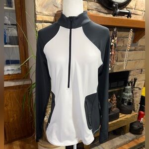 UNDER AMOUR SIZE X-LARGE GRAY AND WHITE FITTED COLDGEAR 3/4 ZIP ATHLETIC TOP